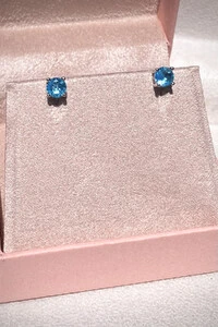 Brinco Ponto luz 6MM Aqua Marine Zircônia Ródio Branco