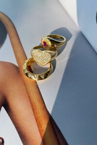 Anel Dedinho Coração Rubi Zircônia Ouro 18k