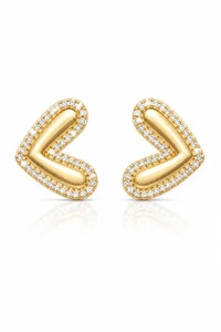 Brinco Coração Zircônia Ouro 18k