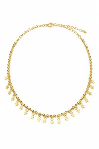 Colar Choker Bolinhas e Estrelas Penduradas Ouro 18k