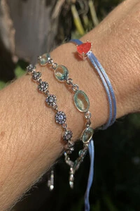 Pulseira Cordão Azul Claro Gota Fusion Coral Prata 925