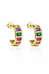 Brinco Argola Colorida Ouro 18k
