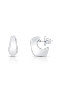 Brinco Meia Argola Orgânico Liso banhado no Ródio Branco