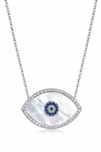 Colar Olho Grego Turquia Madrepérola Zircônia Prata 925 com Ródio Branco