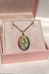 Colar NSra das Graças Zircônias Coloridas Ouro 18k