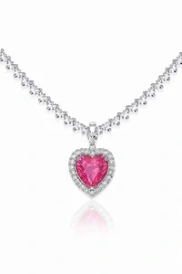 Pingente Coração Rosa Zircônias Ródio Branco