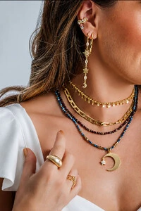 Brinco Argola Fio Estrela e Lua Ouro 18k