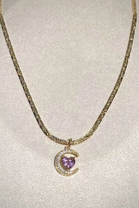 Colar Choker Pingente Lua e Coração Rosa Zircônia