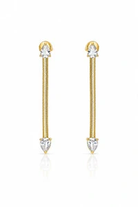 Brinco fio detalhe gota zircônia ouro 18k.