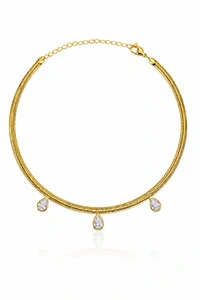 Colar Choker Malha 3 Gotas Zircônia Ouro 18k