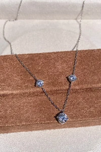 Colar 3 Pontos de Luzes Central 6MM Moissanite Prata 925 Ródio Branco