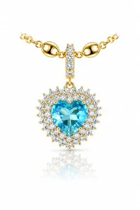 Pingente Coração Aqua Zircônia Ouro 18k