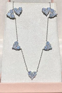 Conjunto Coração Cristal Ródio Branco