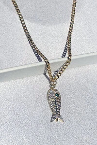 Colar Corrente Pingente Peixe Zircônias Dourado