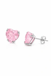 Brinco Coração Fusion Rosa Turmalina P Ródio