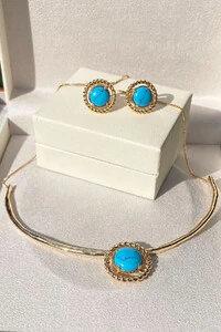 Brinco Círculo Turquesa Ouro 18k