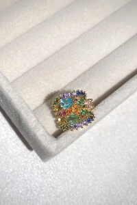 Fake Piercing Zircônias Coloridas Largo Dourado