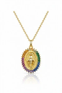 Colar NSra das Graças Zircônias Coloridas Ouro 18k
