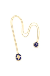 Colar Escapulário Pingente Lazuli Cruz Zircônia Ouro 18k