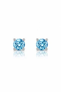 Brinco Ponto luz 6MM Aqua Marine Zircônia Ródio Branco