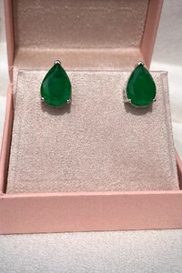 Brinco Gota Fusion Esmeralda Ródio Branco