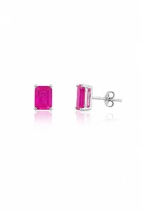 Brinco Retangular Pink Fusion Médio Prata 925