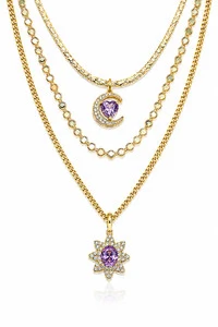 Colar Choker Pingente Lua e Coração Rosa Zircônia