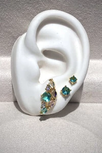 Brinco Earcuff Candy Colors Zircônias Ouro 18k