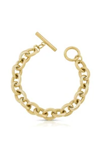 Pulseira Dourada Corrente Elos Ovais Texturizados