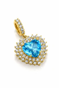 Pingente Coração Aqua Zircônia Ouro 18k