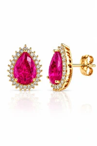 Brinco Gota Fusion Pink Zircônia Ouro 18k