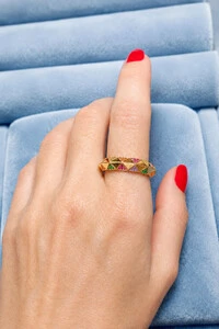 Anel Gypsy Zircônias Coloridas Ouro 18k