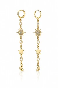 Brinco Argola Fio Estrela e Lua Ouro 18k
