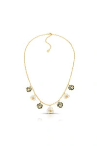 Colar Rosas Esmaltado Banhado no Ouro 18k