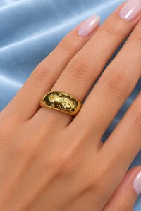 Anel Largo OLho Zircônia Ouro 18k