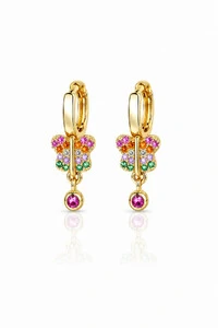 Brinco Argolinha Pingente Borboleta Colorida Ouro 18k