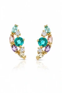 Brinco Earcuff Candy Colors Zircônias Ouro 18k