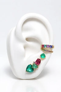 Brinco Earcuff Turmalina Rubi Ouro 18k