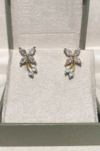 Brinco Flor Zircônias Navete Ouro 18k