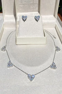 Conjunto Coração Cristal Ródio Branco