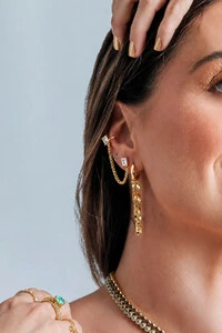 Brinco Earline Retangular Zircônia Ouro 18k