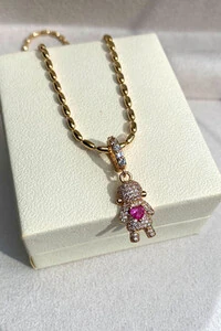 Pingente Menina Coração Pink Ouro 18k