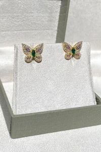 Brinco Borboleta Zircônia Ouro 18k