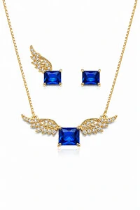 Conjunto Asas Safira Ouro 18k
