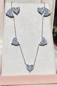 Conjunto Coração Cristal Ródio Branco