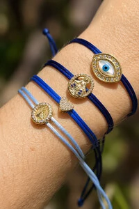 Pulseira Pingente Olho Grego Madrepérola Zircônias Azul Marinho