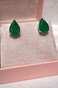 Brinco Gota Fusion Esmeralda Ródio Branco