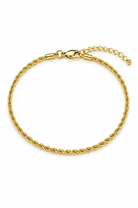 Tornozeleira Cordão Trançado 2mm Ouro 18k