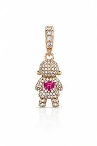 Pingente Menina Coração Pink Ouro 18k