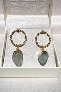 Brinco Pedra Ágata Verde Ouro 18k